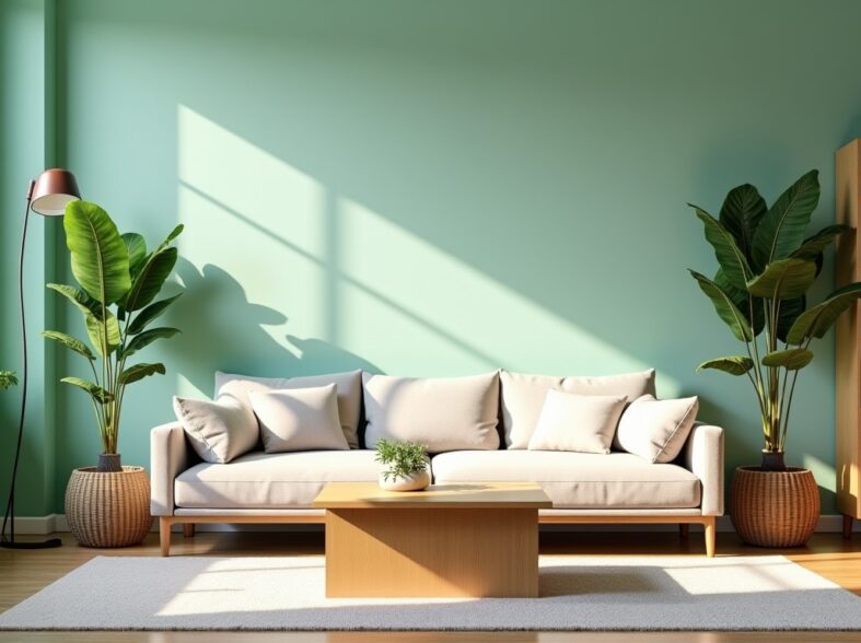 Salon en vert d’eau et bois : inspirations déco pour une ambiance sereine et naturelle
