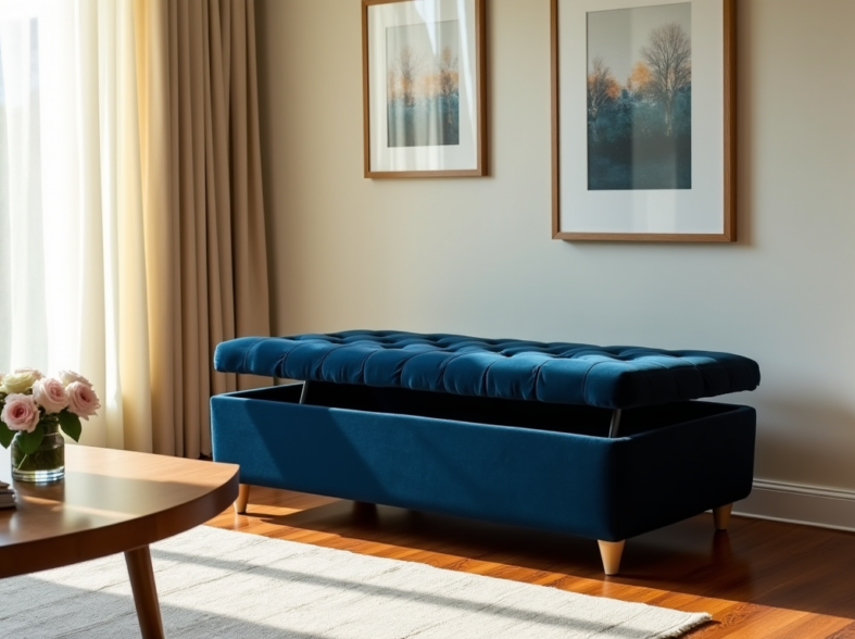 Évaluer la qualité d'un pouf coffre : assise rembourrée, couvercle et solidité générale