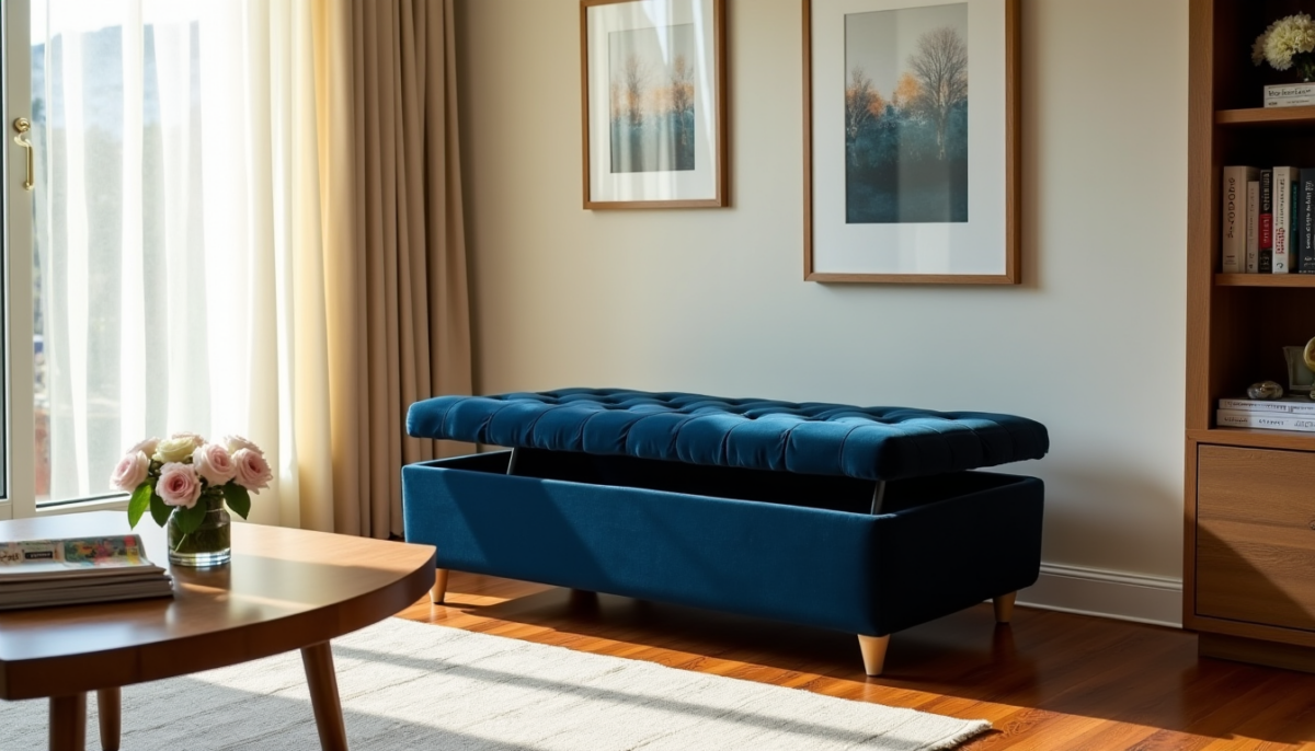 Évaluer la qualité d'un pouf coffre : assise rembourrée, couvercle et solidité générale